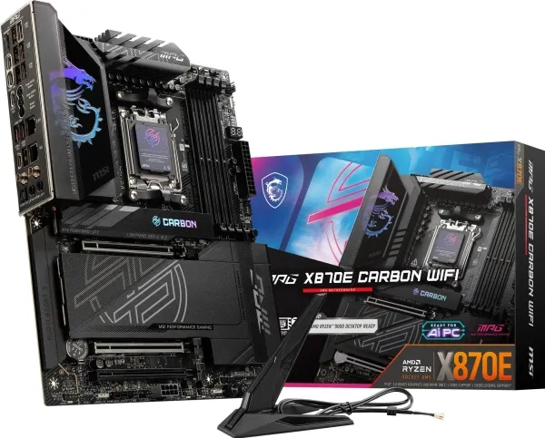 MSI MPG X870E CARBON WIFI - Bundkort - ATX - Socket AM5 - AMD X870E Chipset - USB 3.2 Gen 2, USB4, USB-C 3.2 Gen 2x2 - 2.5 Gigabit LAN, 5 Gigabit Ethernet, Wi-Fi 7 - onboard grafik (CPU påkrævet) - HD Audio (8-kanaler)