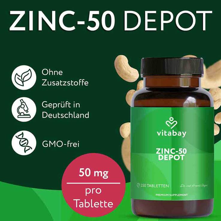 Zink 50 Depot Zinkgluconat vegan hochdosiert Tabletten , 250 St