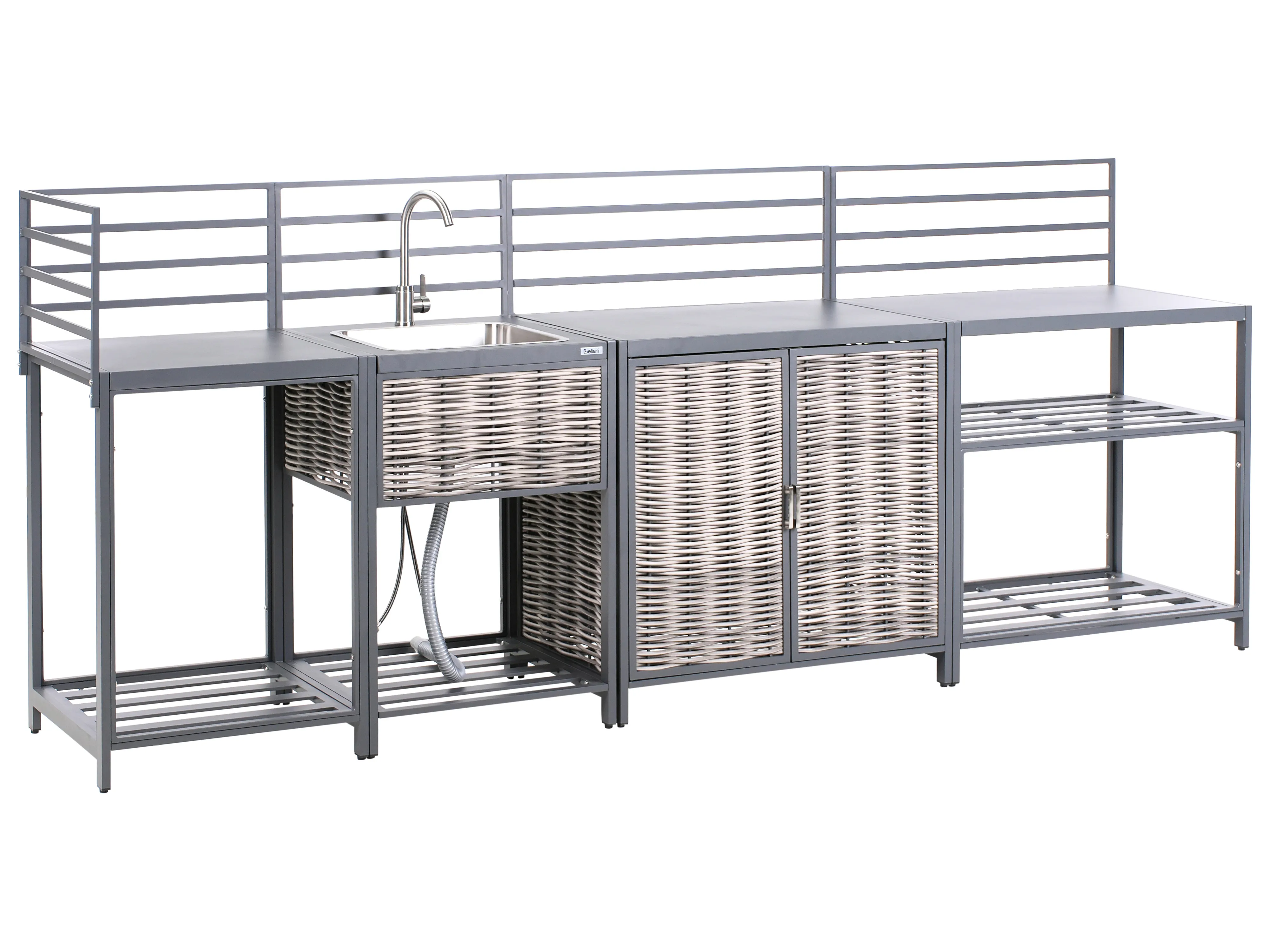 Tuin keukenset 4-delig met spoelbak MIRADOR PE rotan Grijs