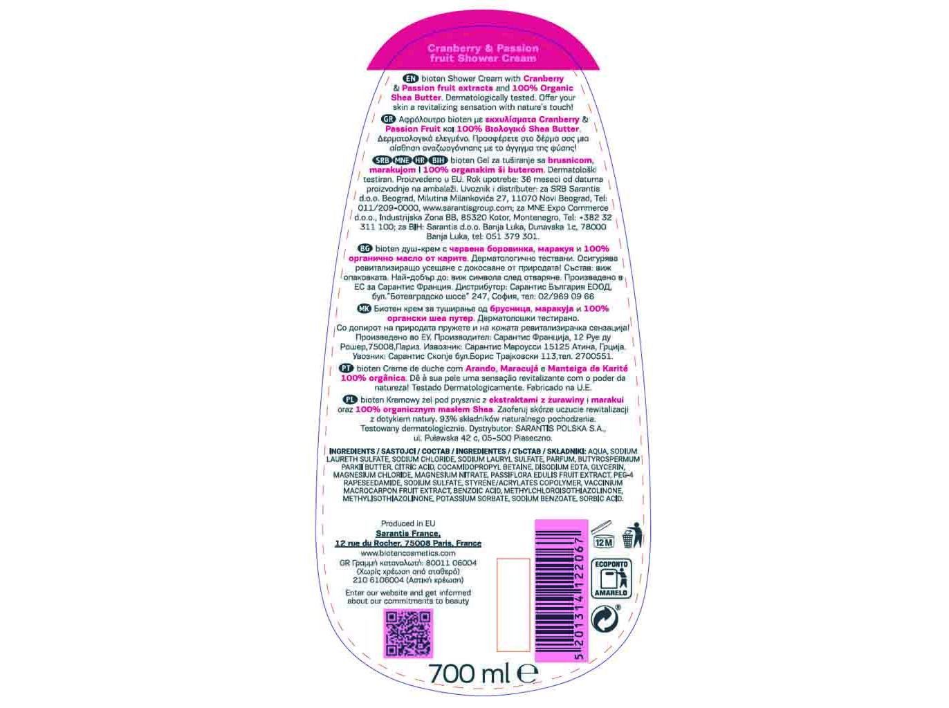 GEL BIOTEN DE BANHO ARANDO E MARACUJÁ 700ML