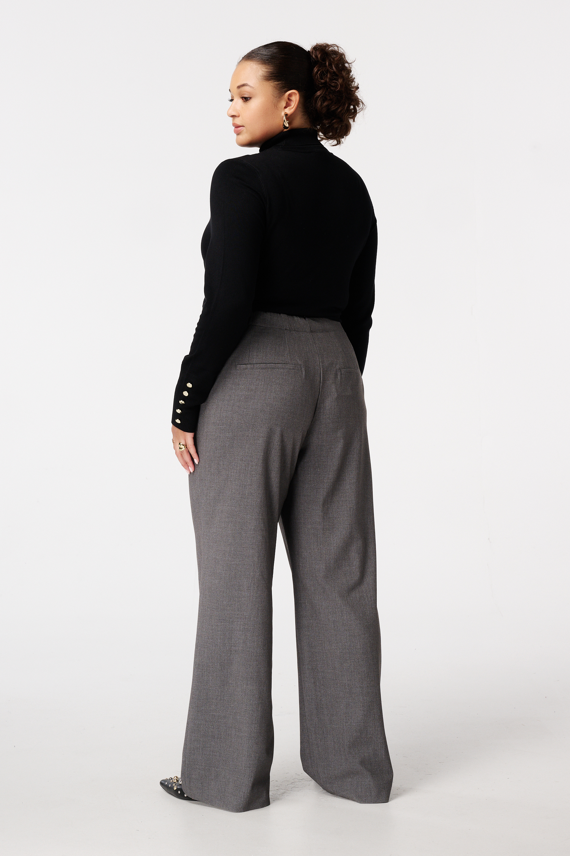 Wide-leg pantalon dark grey melange