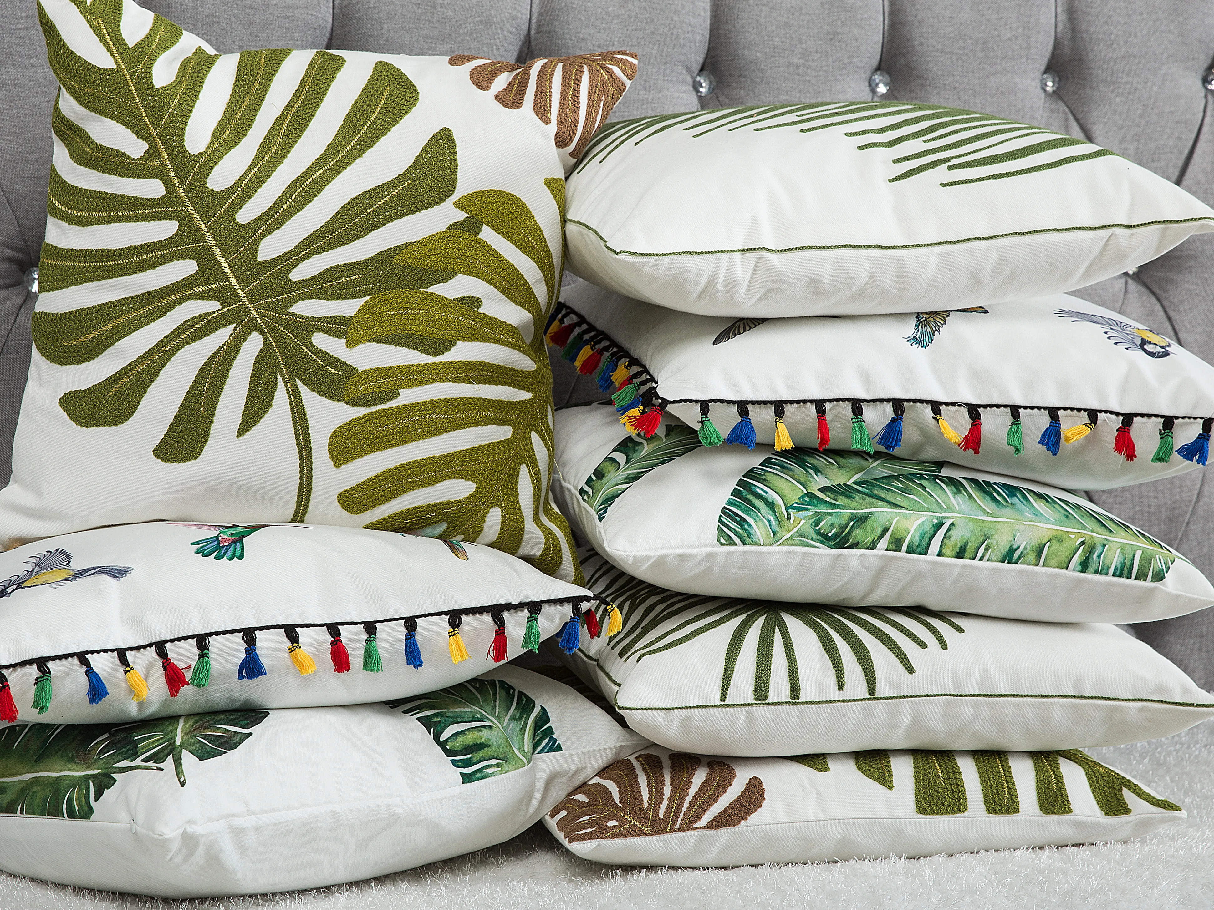 Set van 2 sierkussens DIANELLA 45 x 45 cm Donkergroen bladpatroon