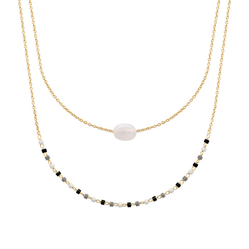 Collier Femme - Plaqué Or - Pierre de lune - Longueur : 45 cm