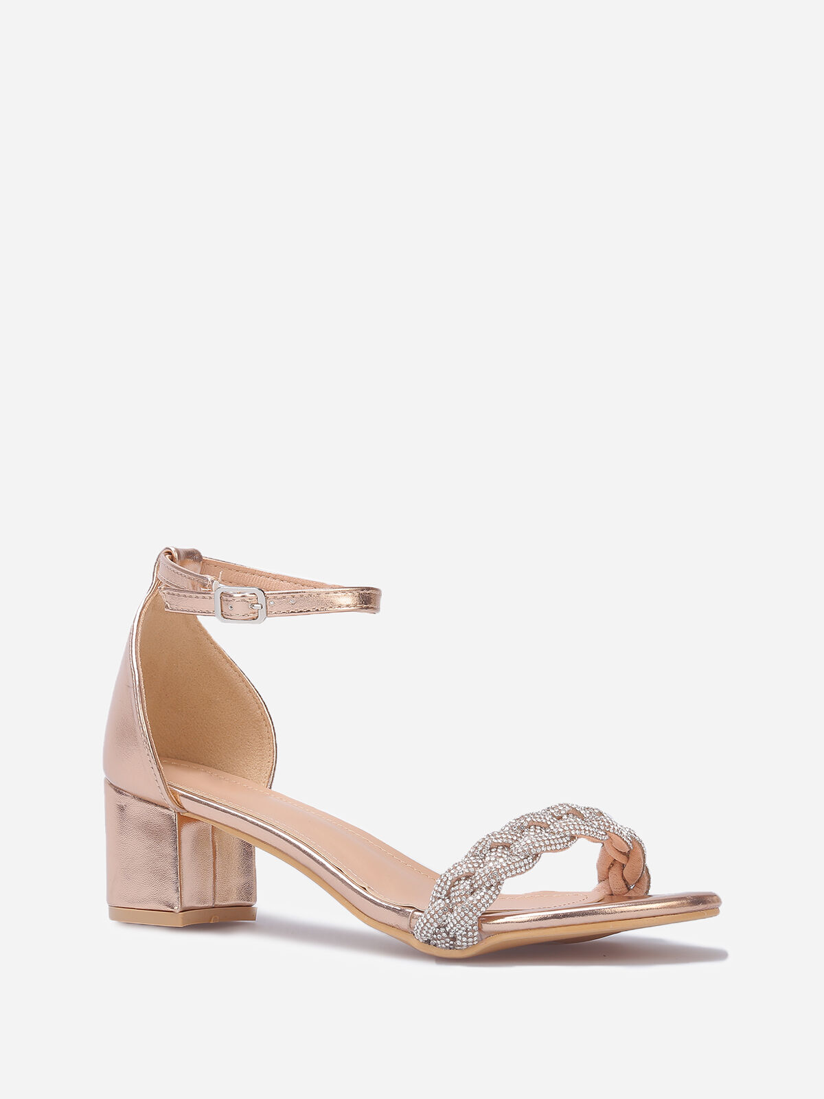 Sandales à bride tressée en strass- Doré rose