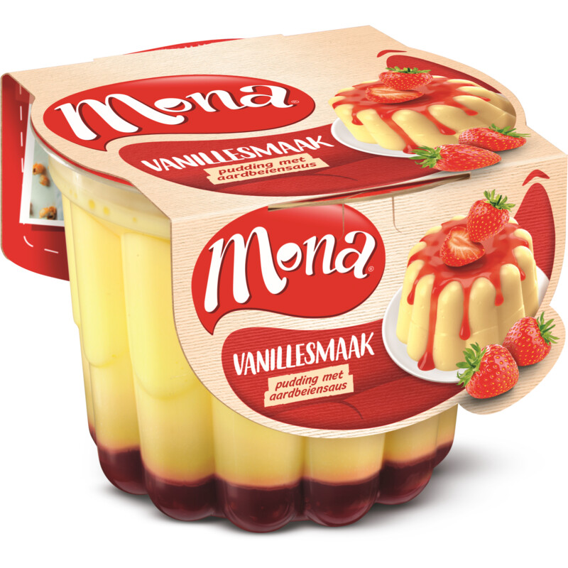 Mona Vanillepudding met aardbeiensaus