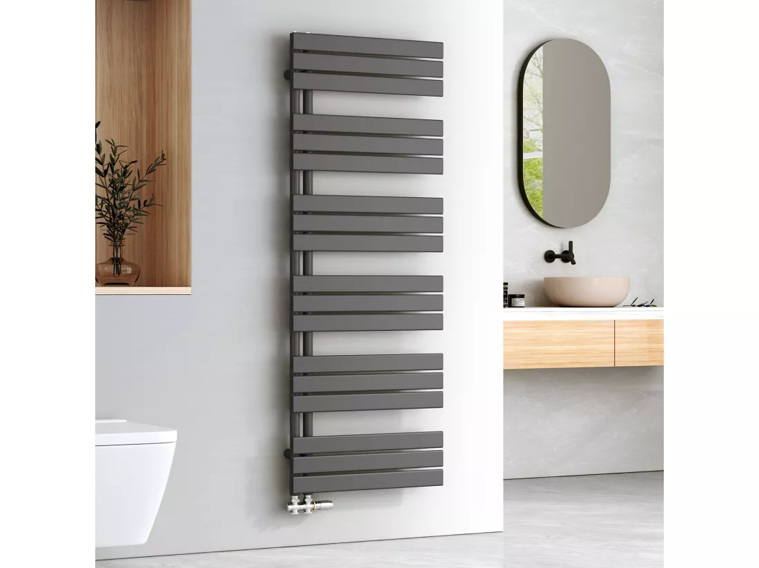 EMKE Sèche-serviettes à Eau Chaude Panneau Plat, Sèche-serviettes connexion latérale pour, Anthracite 1599x600mm 958Watts
