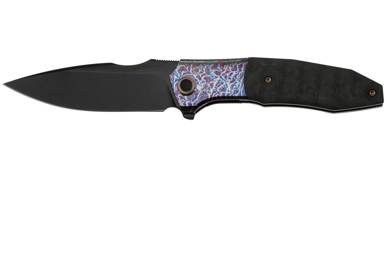 WE Knife Archeozoic WE23091-3 Blackwashed, Flamed Titanium Rose Carbon Inlay, zakmes