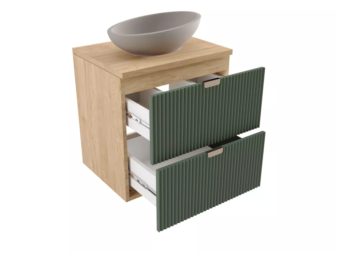 Meuble lavabo WENA, façades cannelées, Willy, 120x60x47 cm, Vert/Noyer