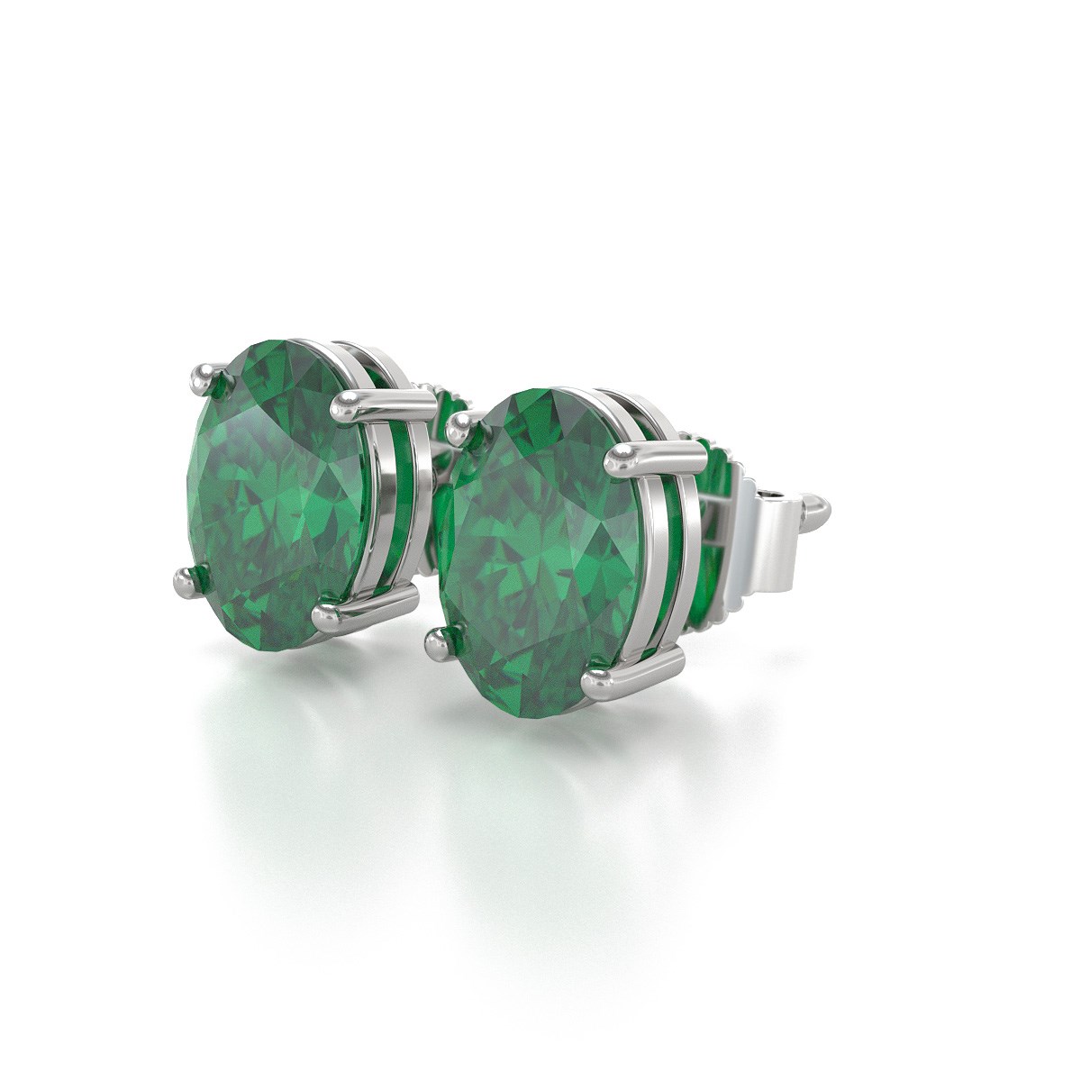 Boucles d'oreilles ADEN Or 585 Blanc et Emeraude forme Ovale 1.6grs