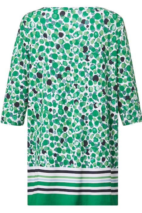 Longshirt, Straight Fit, Punktedruck mit Bordüre, Tunika-Ausschnitt, 3/4-Ärmel
