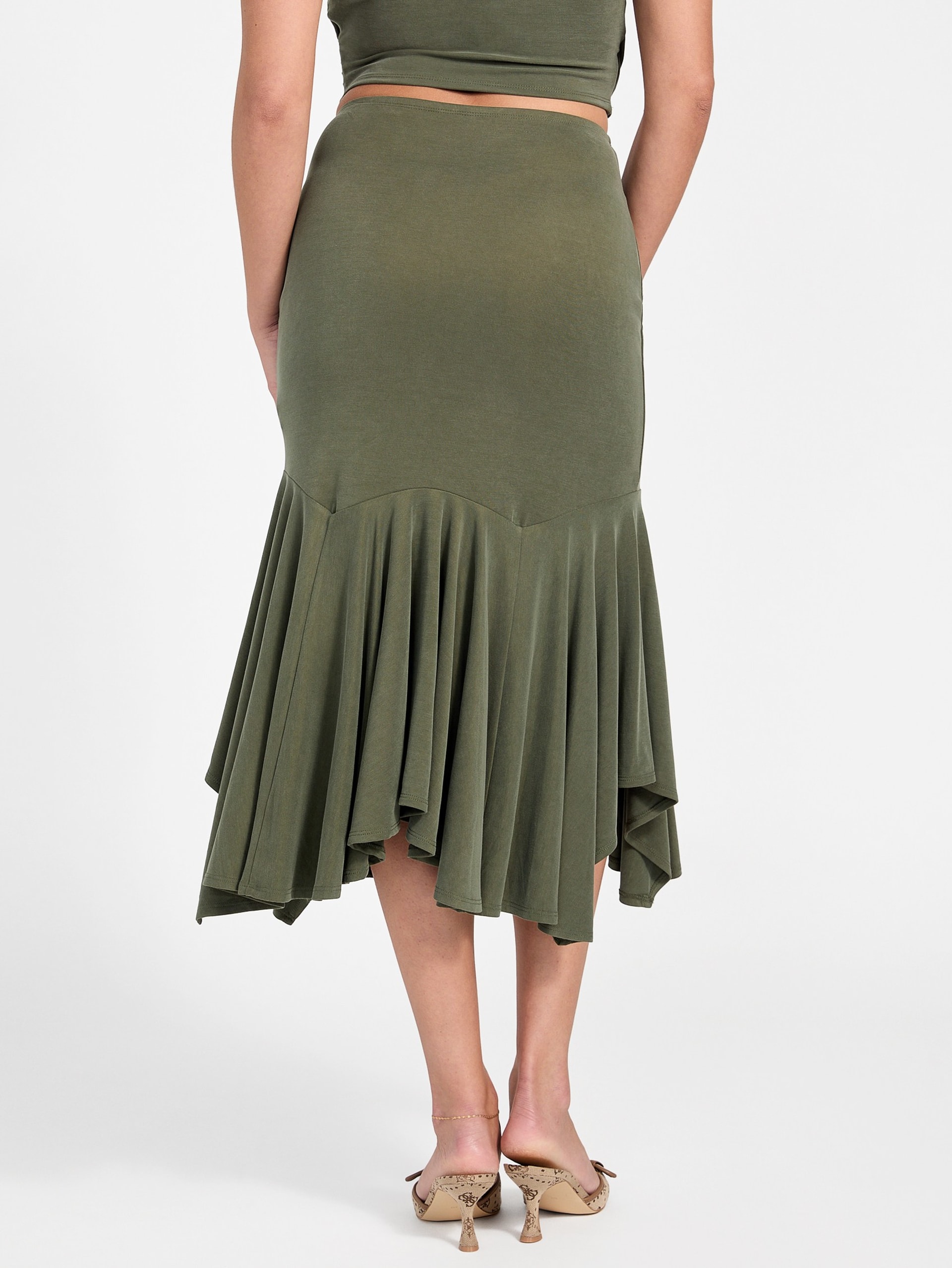 Saia midi com babados Eco Kenzie