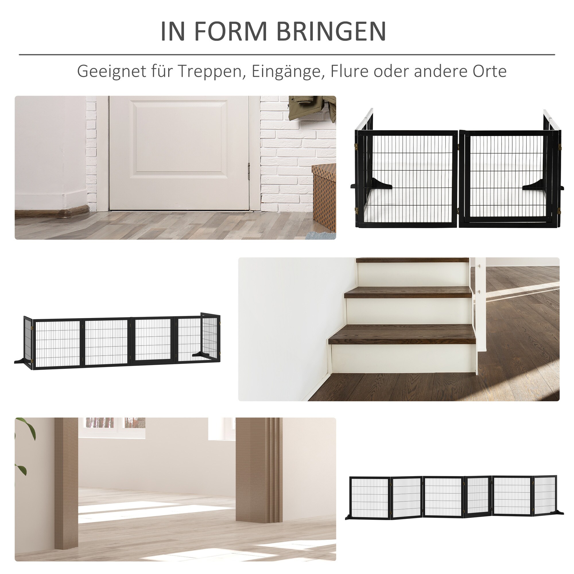 PawHut Türschutzgitter mit sechs separaten Paneelen schwarz 432L x 36B x 70H cm