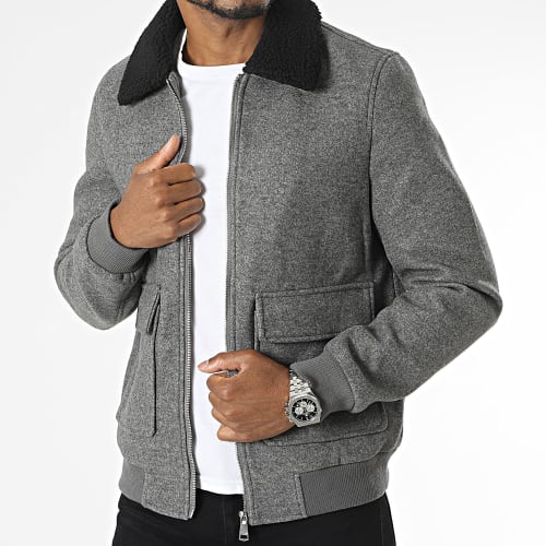 Veste Zippée Col Fourrure Gris