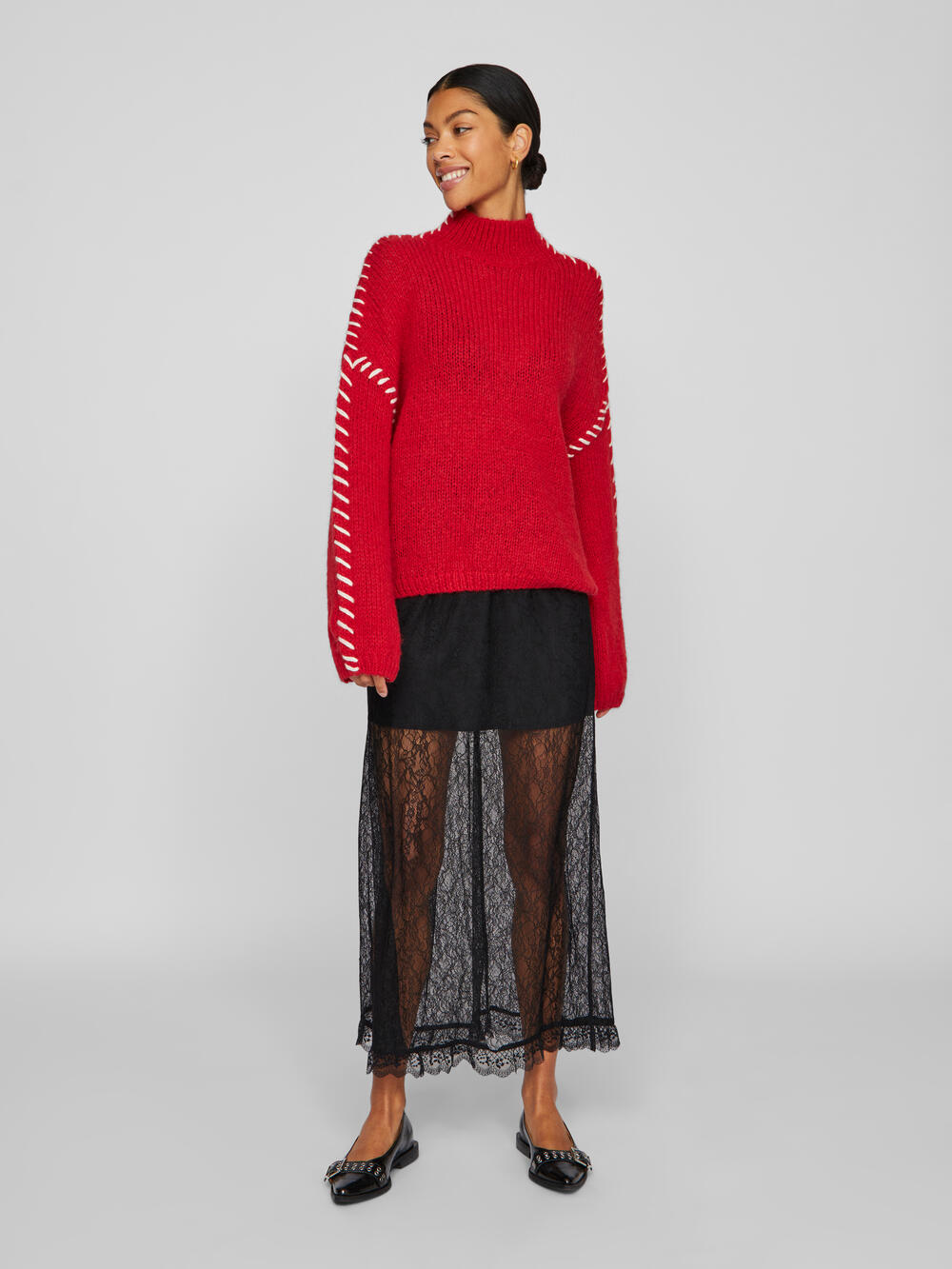 Vila  Vichoca L/S striktrøje - Barbados Cherry