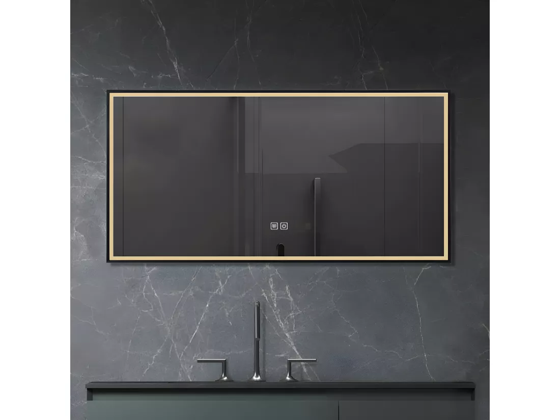 LuxuryBain- Miroir de salle de bain LED 110x60cm anti buée avec cadre en aluminium noir- LB-126080