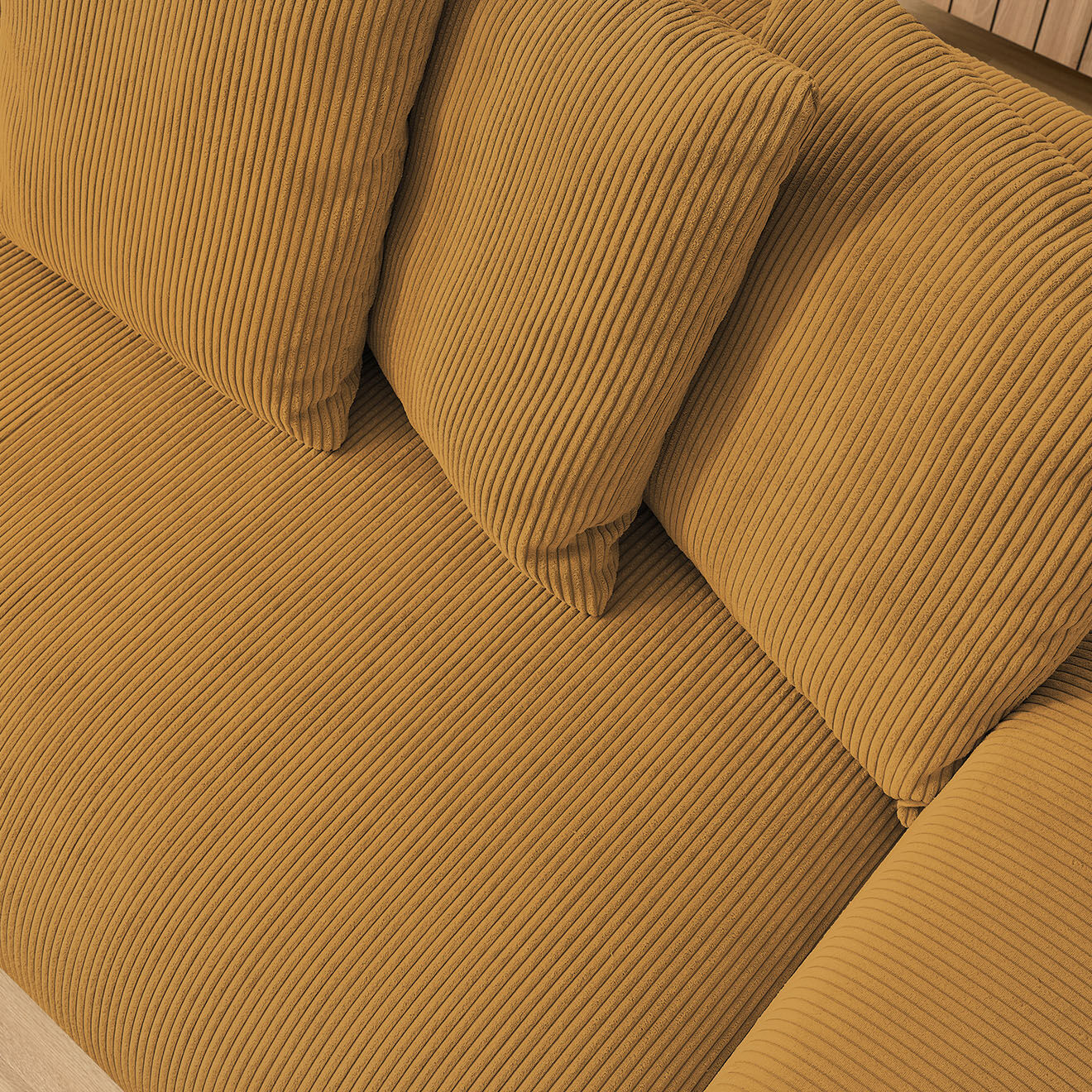 Bobochic Canapé droit fixe 3 places ultra moelleux voltaire velours côtelé jaune - 280x124x75 cm