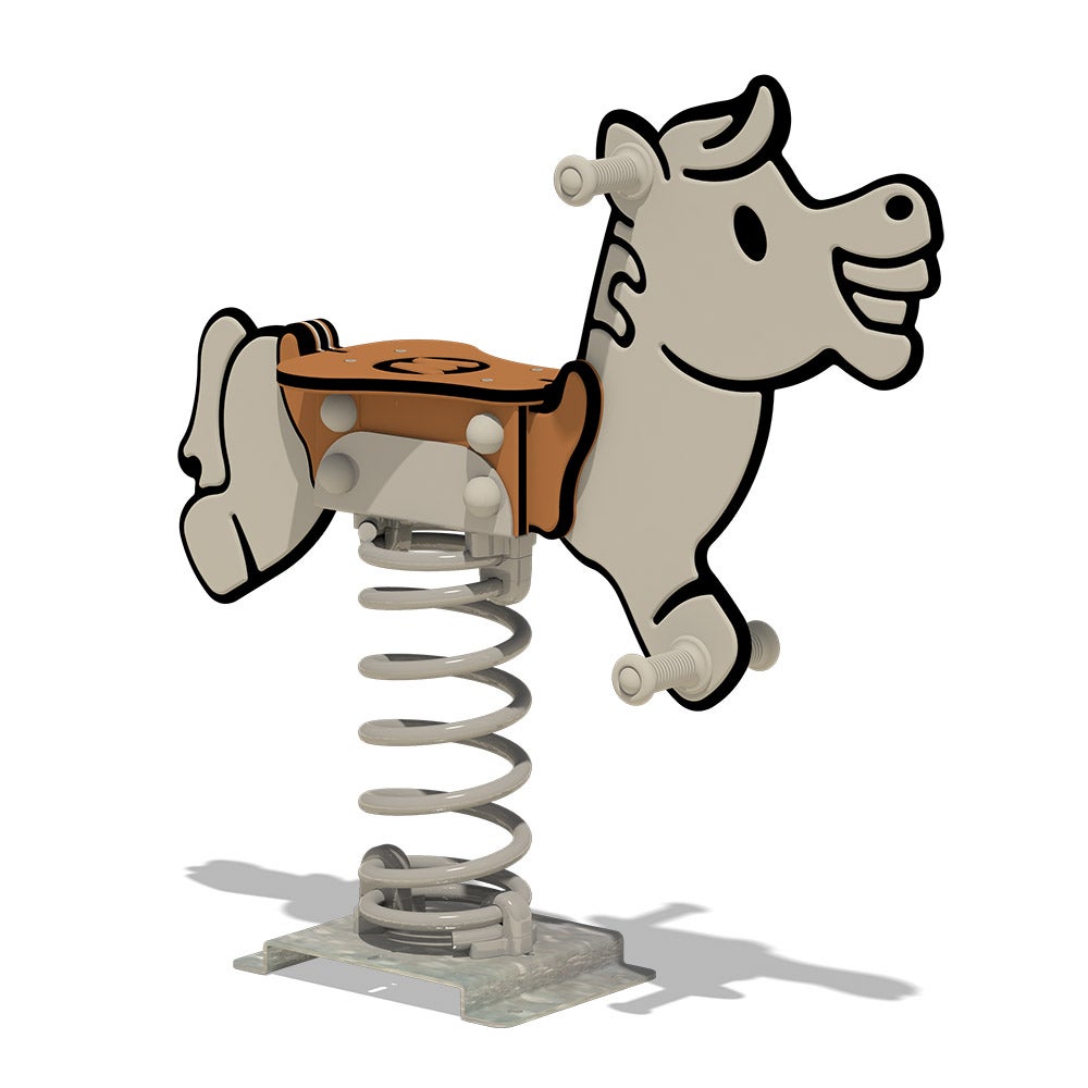 WICKEY Spring Rocker PRO Paardenjolley – ONDERPLAAT – Openbaar springdier volgens 1176 – voor openbare en particuliere ruimtes. Vandaalbestendig – bruin/rood