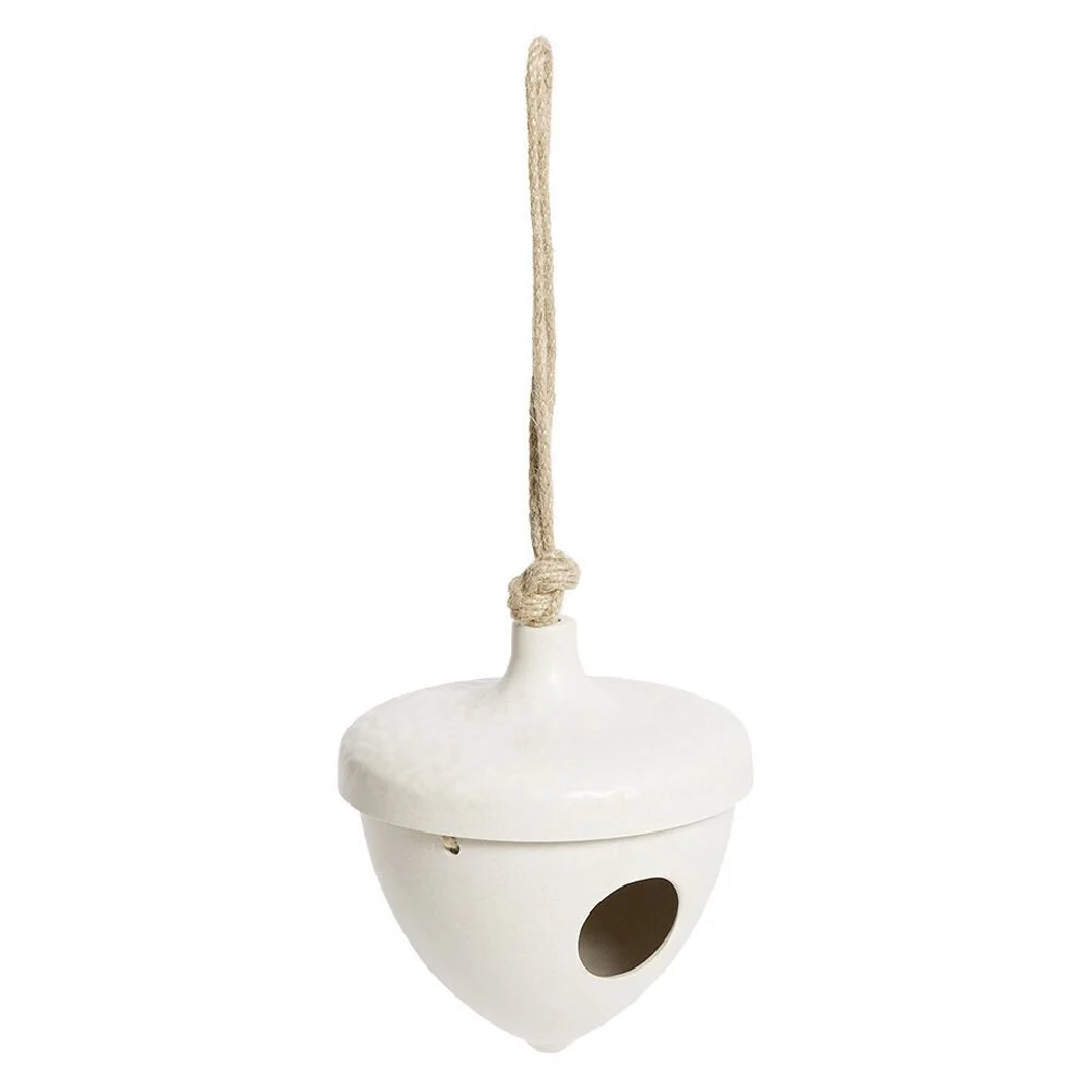 Nichoir oiseau forme gland Ø16,4xH18,7cm fibre de bambou blanc