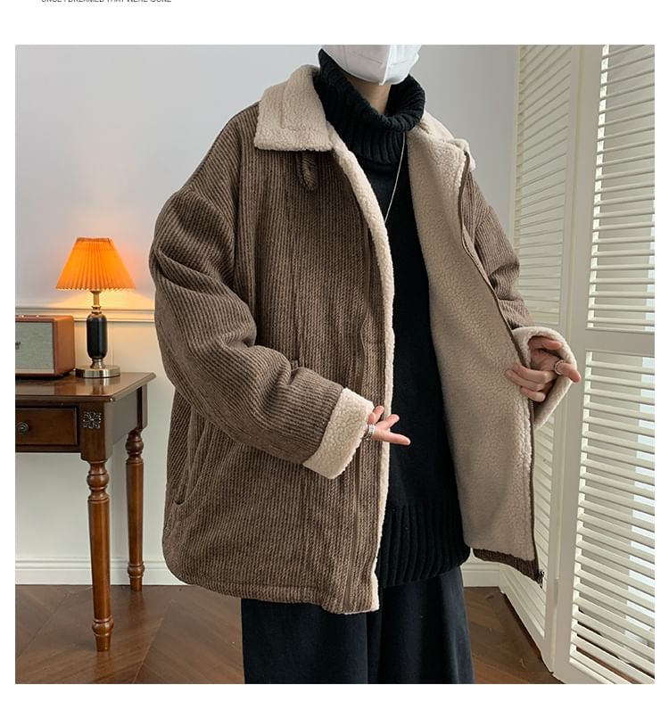 Plummie - Kraagjas van effen fleece en corduroy met rits