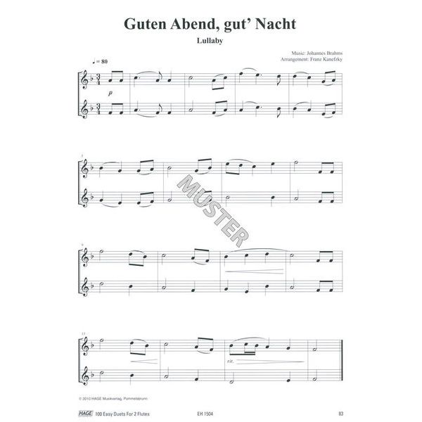 Hage Musikverlag 100 Leichte Duette Querflöte