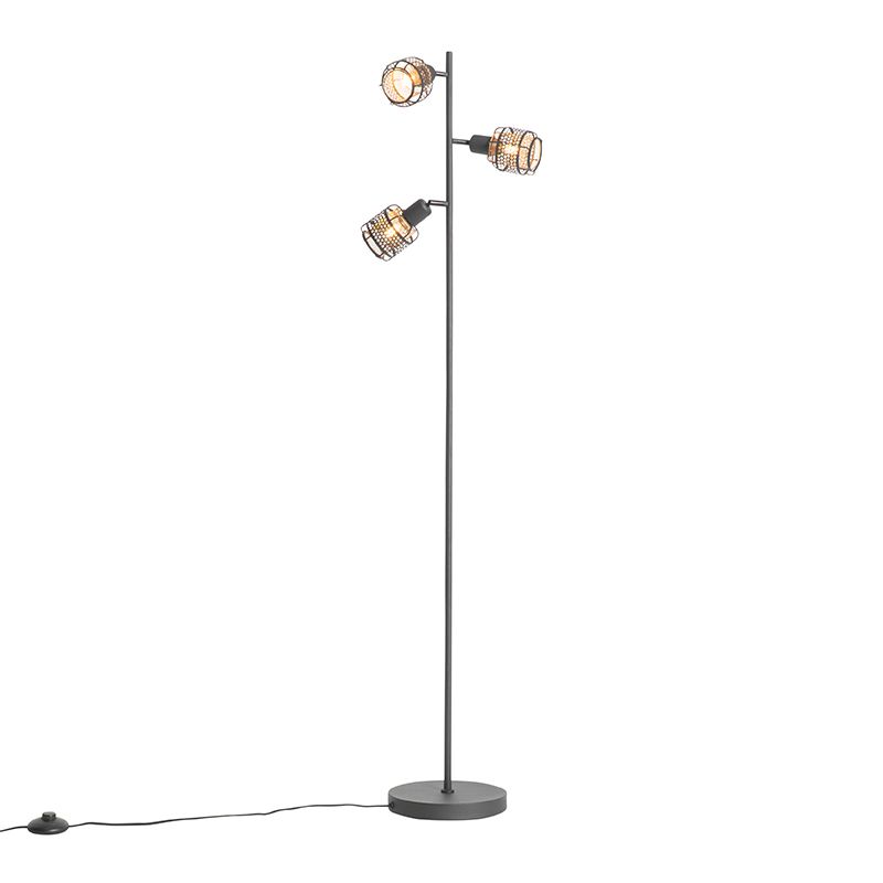 Design vloerlamp zwart met goud 3-lichts - Noud