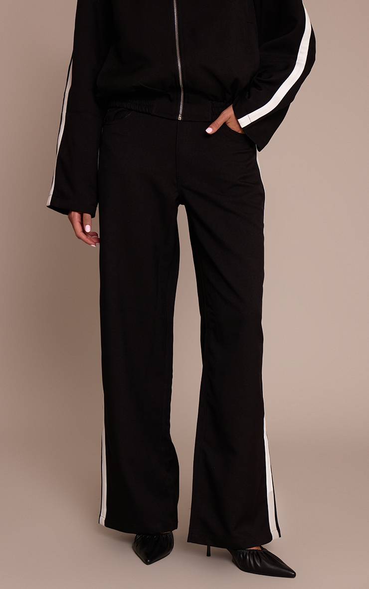 Noir Pantalon Droit Rayé Coupe Ajustée