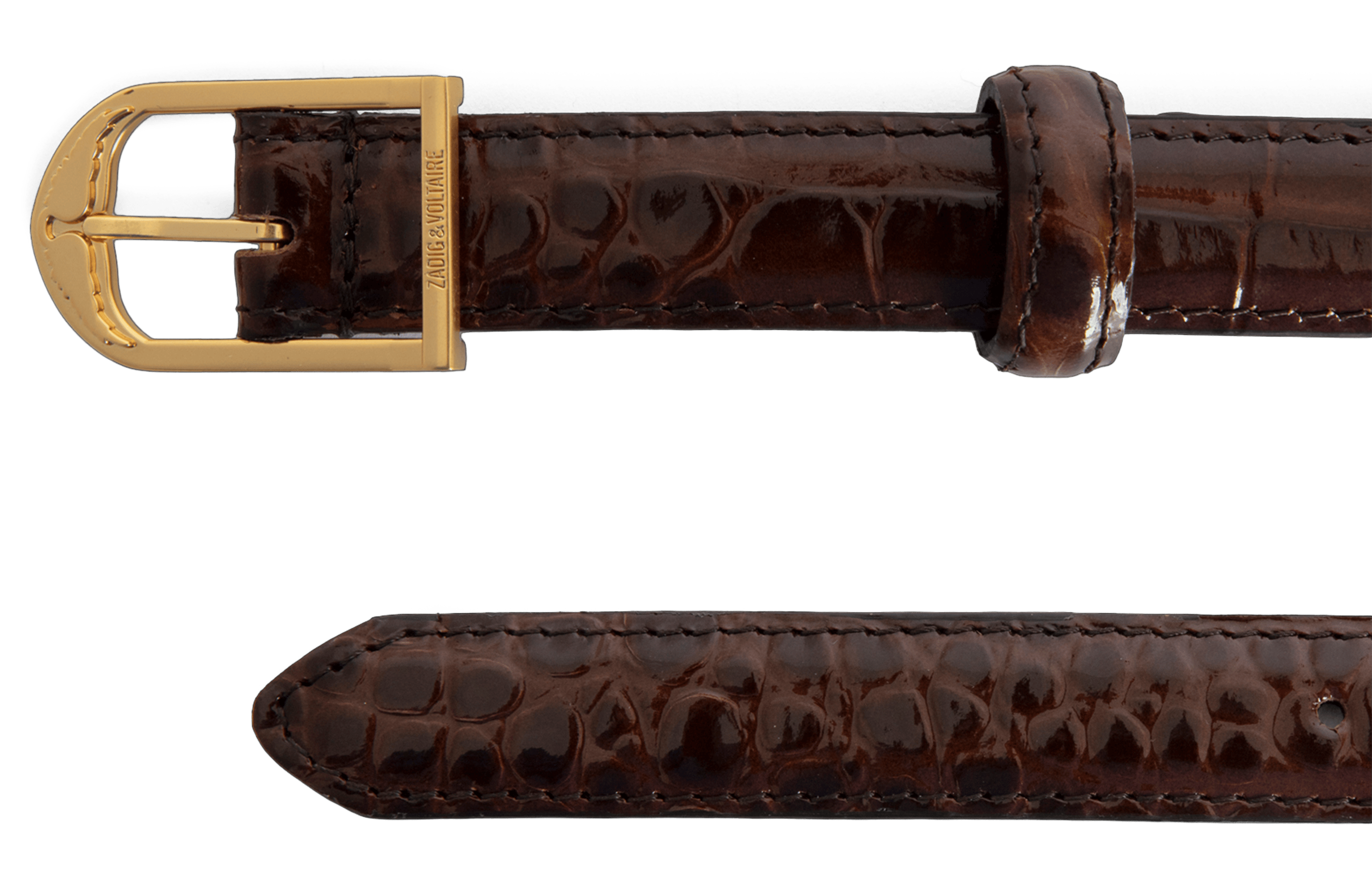 RISE - Ceinture en cuir embossé effet croco | Marron