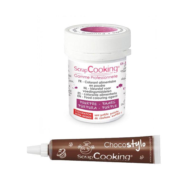 Stylo chocolat + Colorant alimentaire en poudre pourpre Scrapcooking