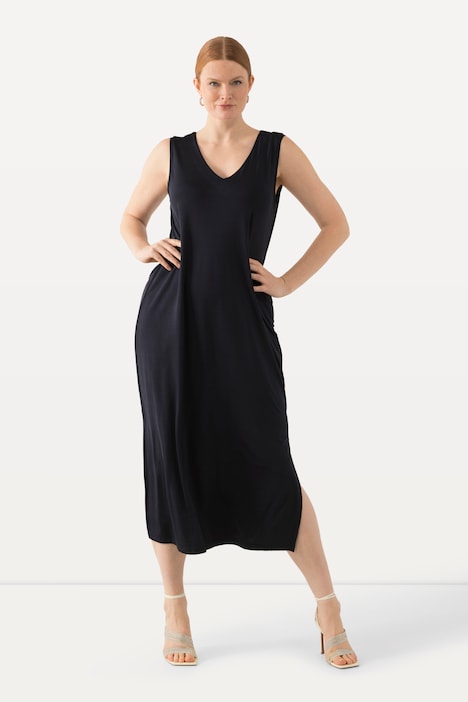 Slinky-Midikleid, A-Linie, V-Ausschnitt, ärmellos