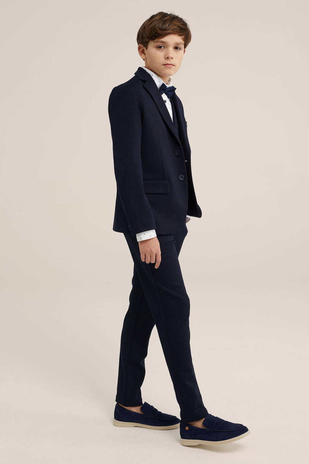 WE Fashion slim fit broek donkerblauw