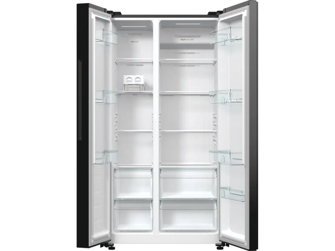 Gorenje NRR9185EABXL, Fritstående, Amerikansk dør, Sort, Berøring, LED, På døren