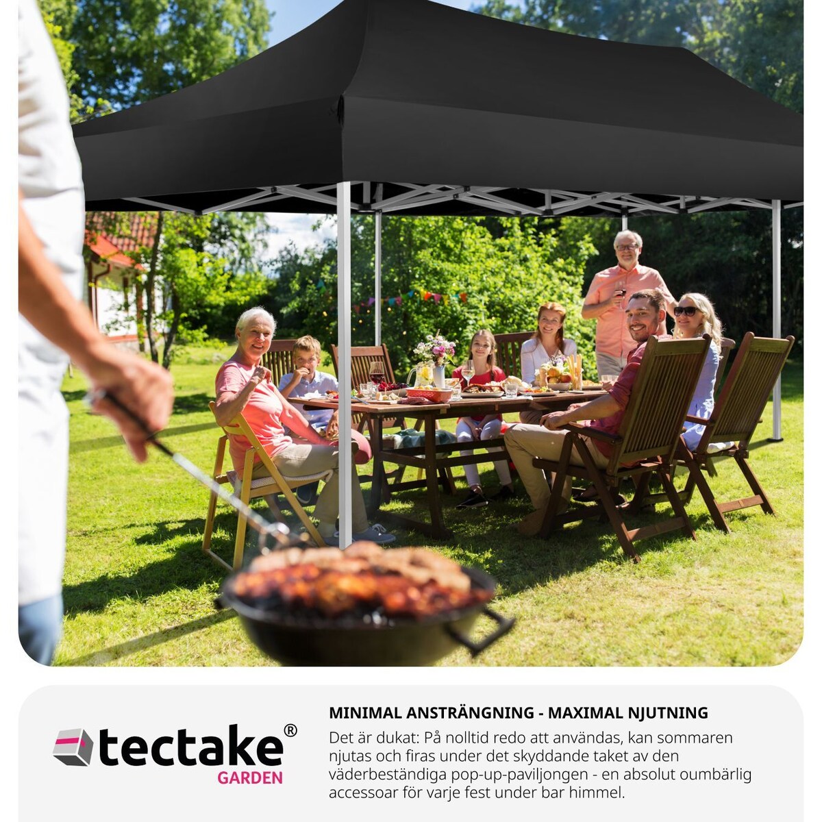 Partytelt, paviljong Viola 3x6m med 4 vegger - svart
