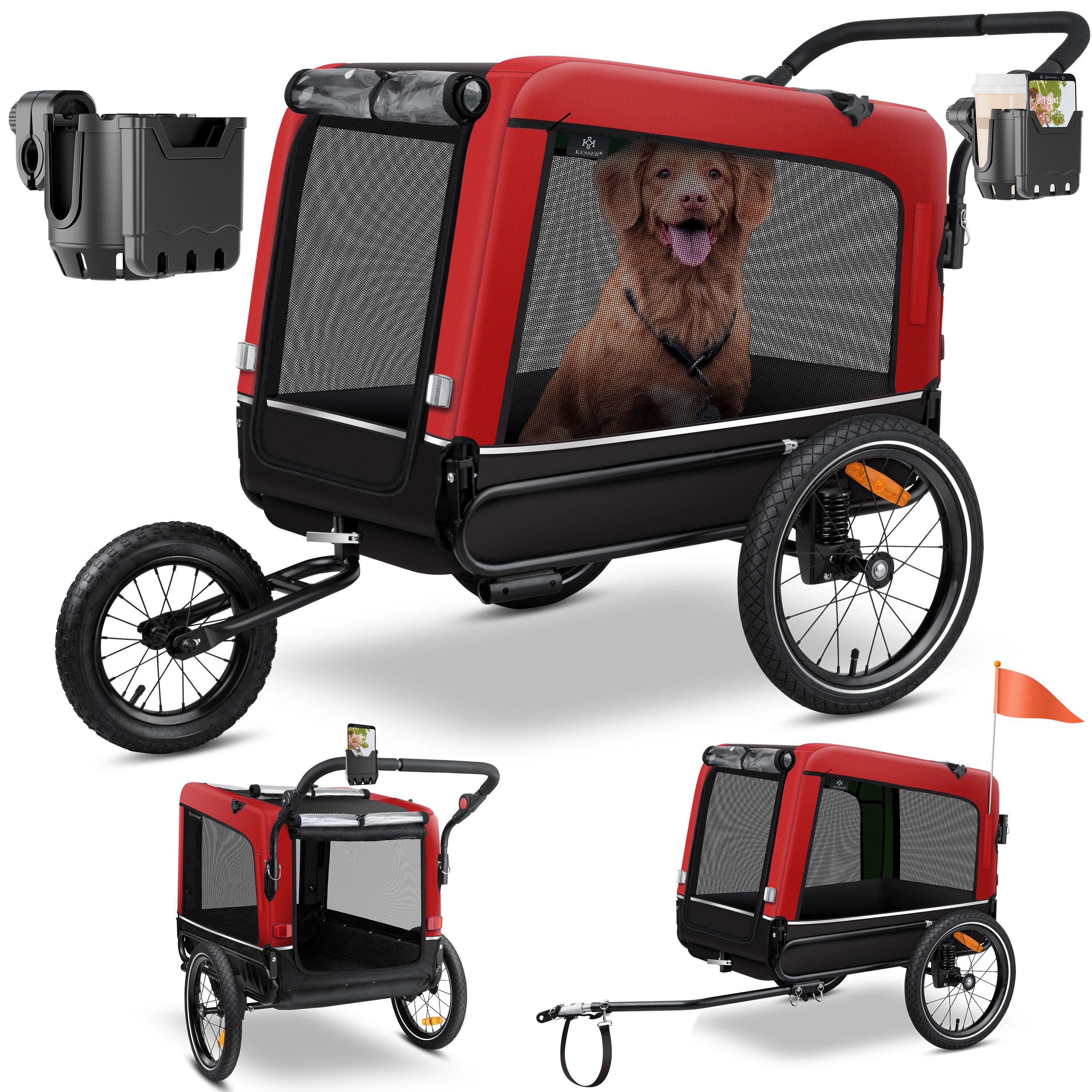 KESSER® Hundeanhänger Boxer 3-in-1 Hundebuggy & Jogger Fahrradanhänger groß ca. 240 Liter Volumen, gefedert, Material: 600D Oxford Canvas, SmartSpace Concept, maximale Belastbarkeit: 40 kg