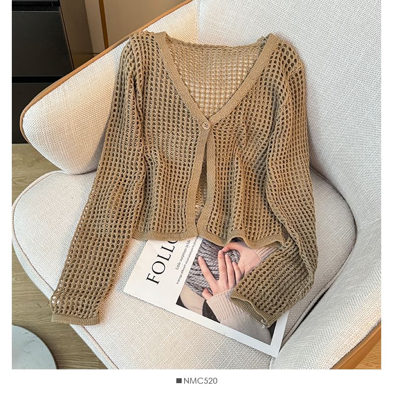 Lemongrass - Opengebreide V-hals lichte cardigan