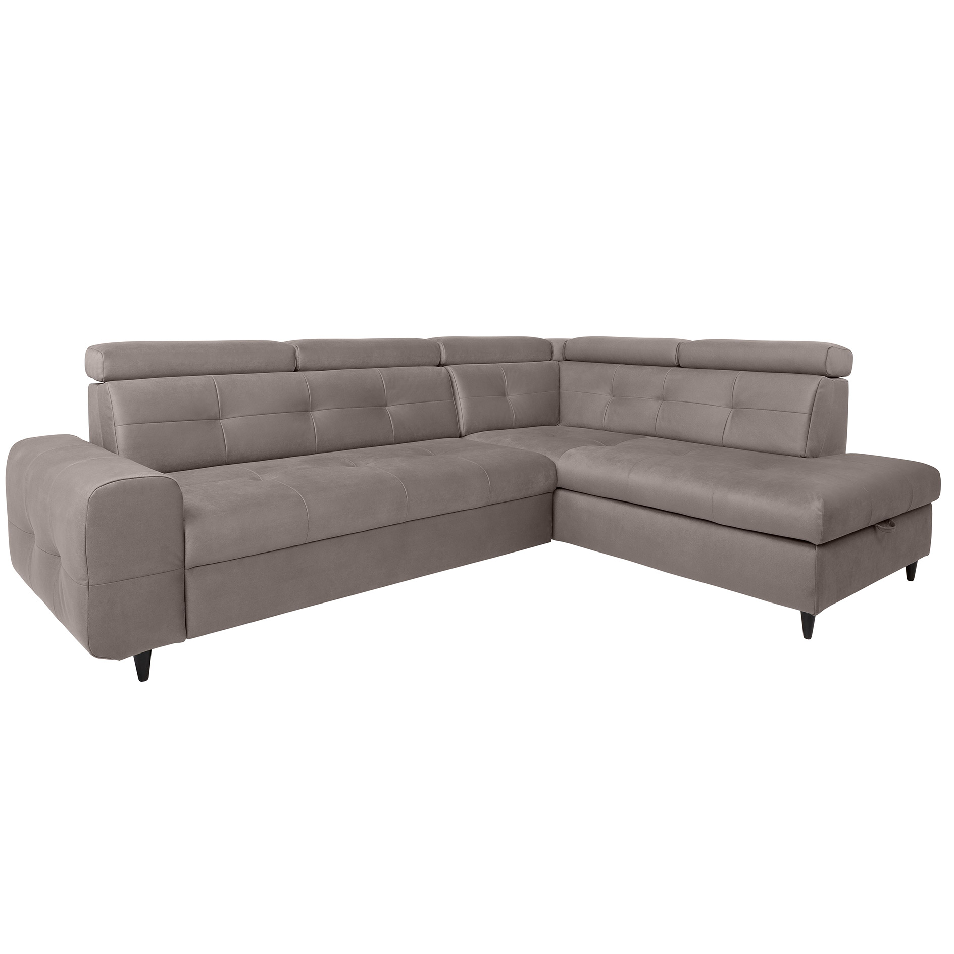 Ecksofa - grey - Velvet - Liegefunktion und Staukasten - Recamiere rechts