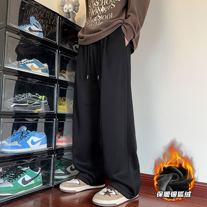 Obikan - Hoge taille effen fleece gevoerde rechte joggingbroek