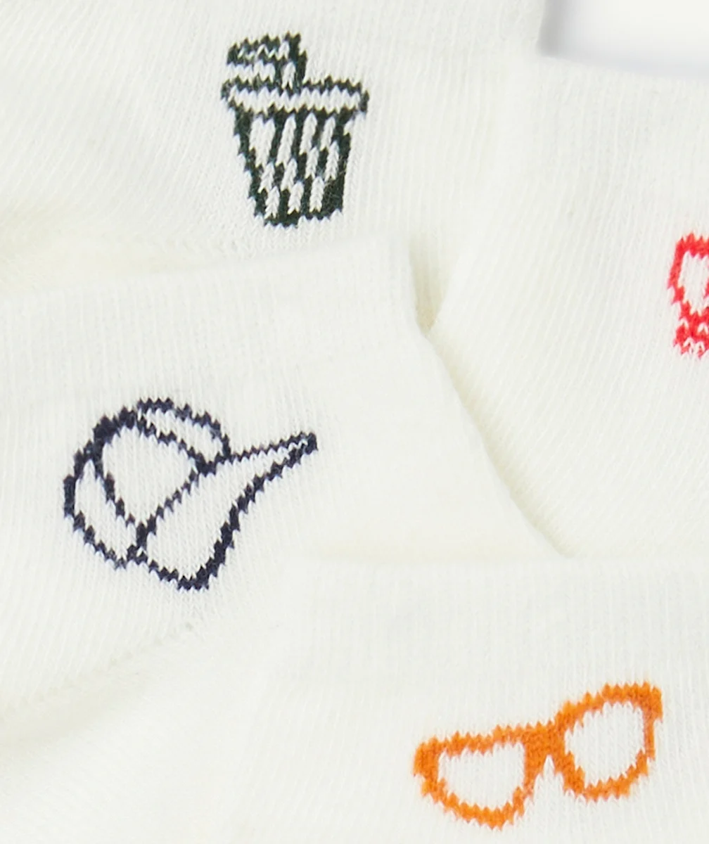 LOT DE 4 PAIRES DE CHAUSSETTES BLANCHES GARÇON AVEC DESSIN COLORÉ