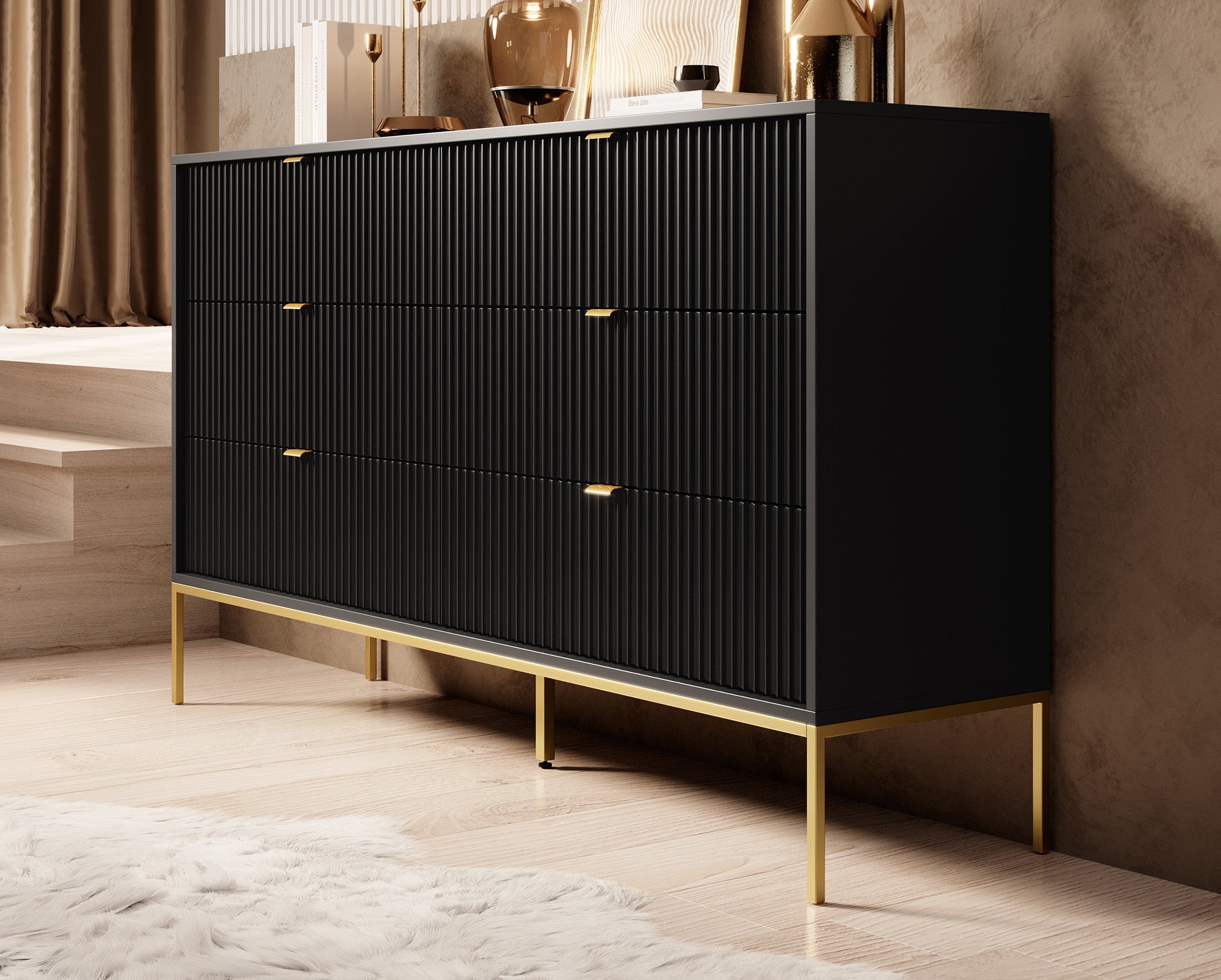 Ladekast Navil 2 - Zwart - 154x39x91 cm