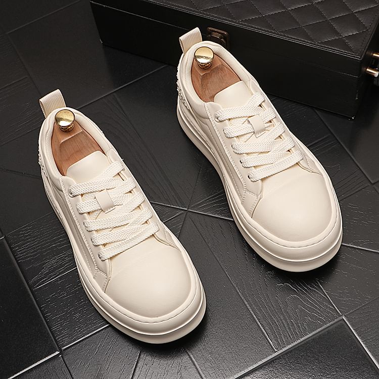 Mr Ozera - Platform Plain Lace-Up Sneakers