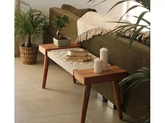 Banc en bois de manguier tissage Bertille