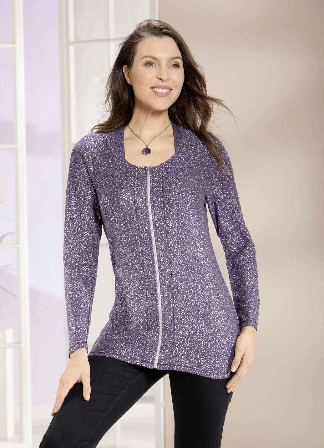 Shirtjacke mit silberfarbenem Druck