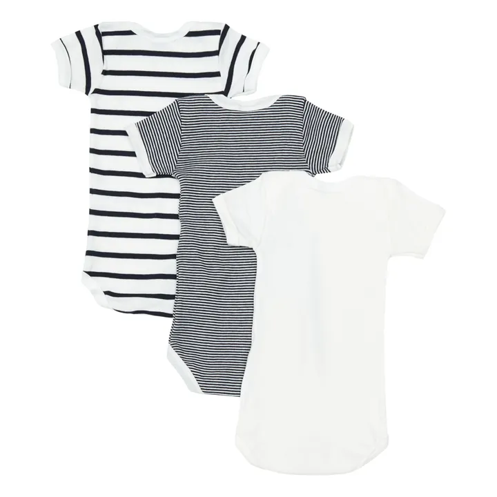 Petit Bateau Lot 3 Bodies Sans Manches Marinière Coton Bio | Bleu
