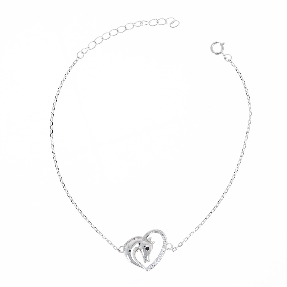 Bracelet Argent rhodié tête de licorne longueur réglable 15cm+3cm