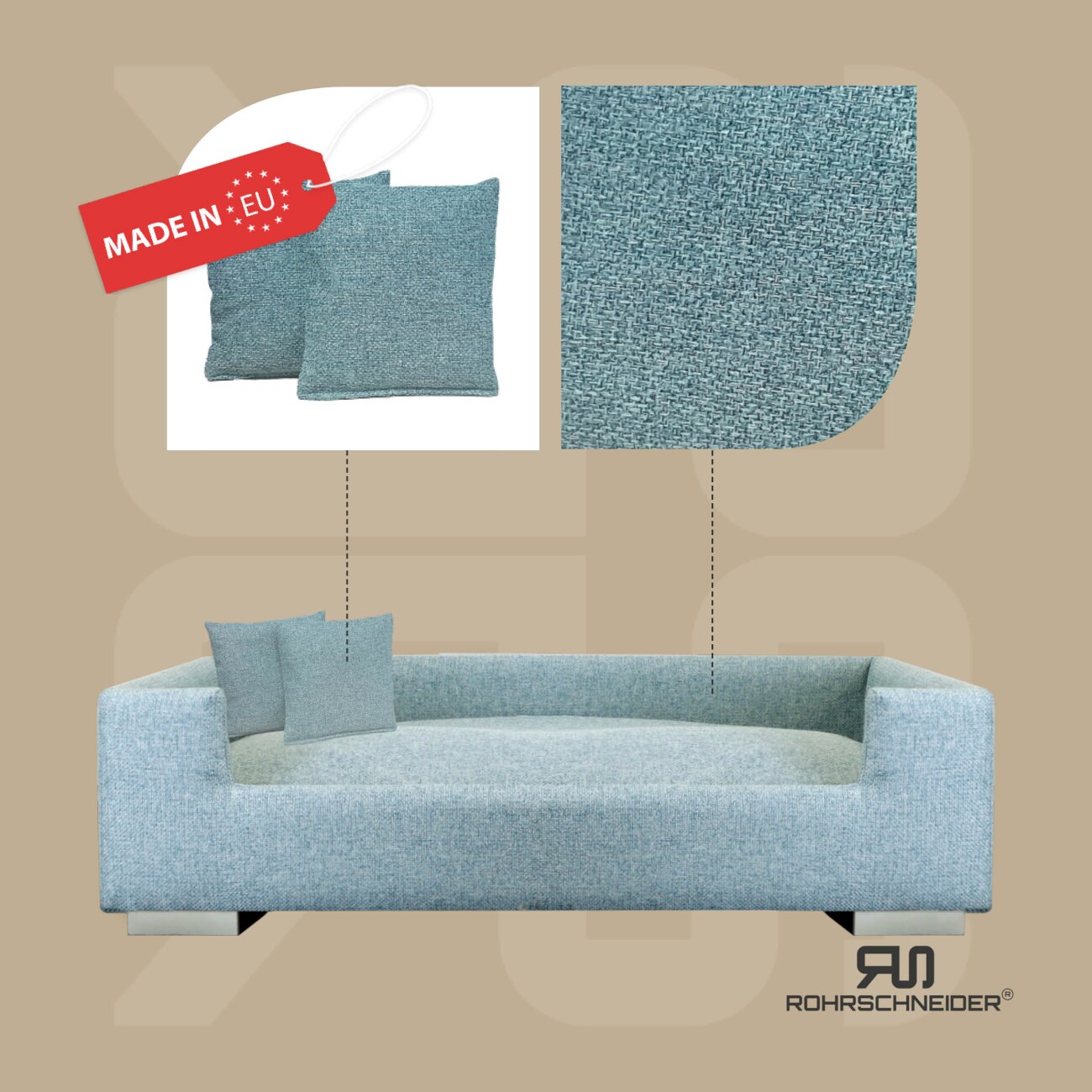 Rohrschneider ® Hundesofa, Hundebett für mittelgroße und grosse Hunde, inkl. 2x Dekokissen