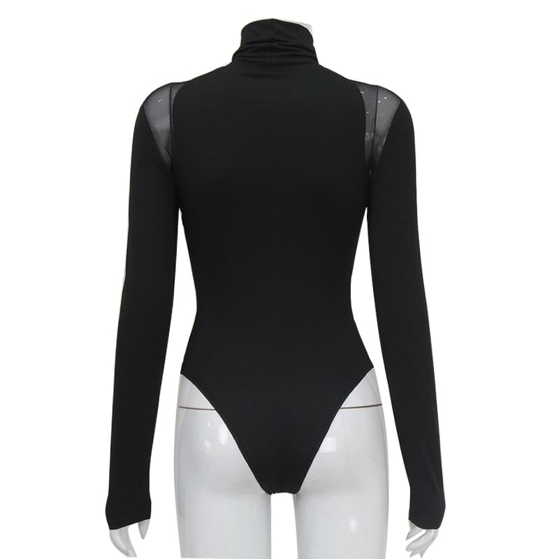 Sheparon - Bodytop met lange mouwen en coltrui, effen mesh-paneel