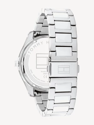 Relógio com mostrador preto e pulseira de aço inoxidável