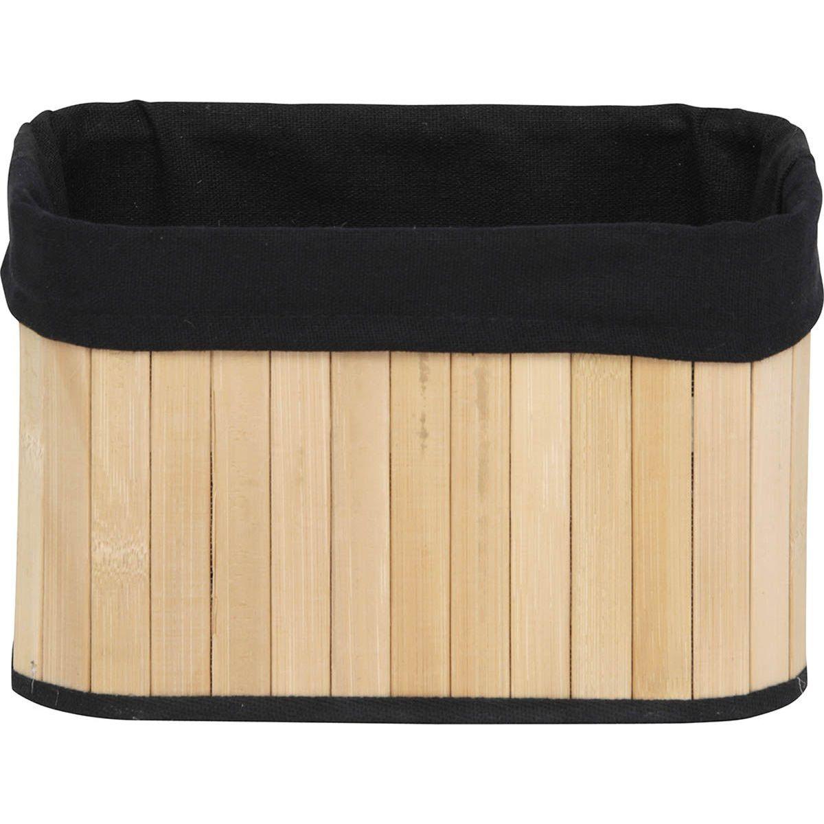 CORBEILLE RECTANGLE 22X16X14CM BAMBOU TISSU NOIR