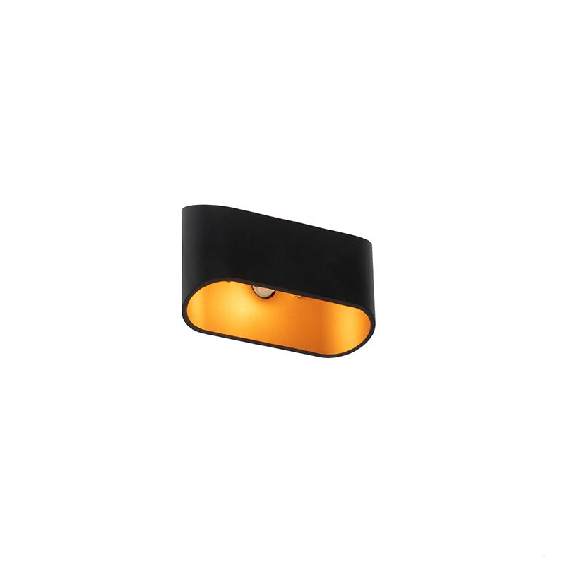 Moderne wandlamp zwart met gouden binnenkant ovaal - Alone