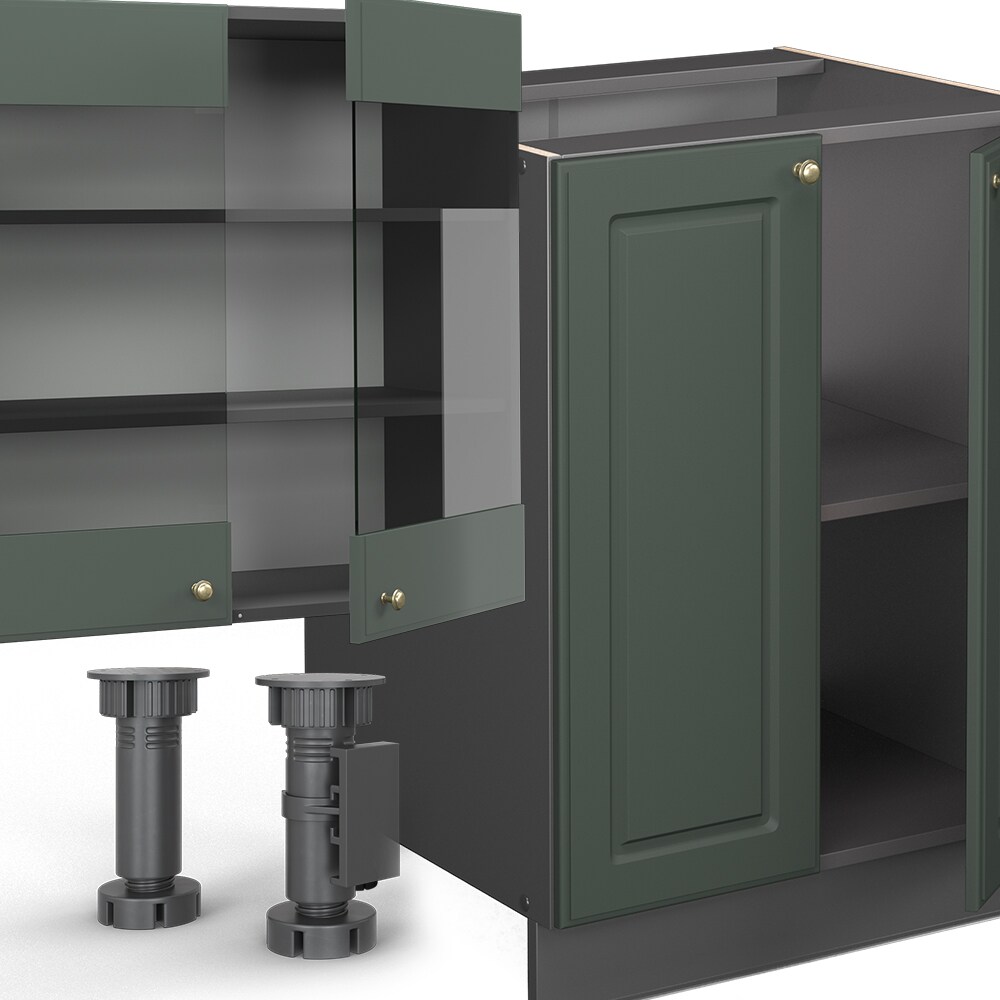 Vicco Küchenzeile Küchenblock Einbauküche Fame-Line Landhaus Anthrazit Grün Gold 300 cm Schubunterschrank Unterschrank Spülenunterschrank Hängeschrank Mikrowellenschrank Geschirrspülerblende