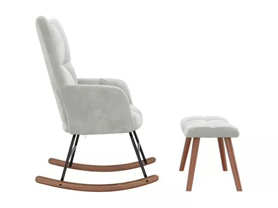Chaise à bascule avec repose-pied Gris clair Velours